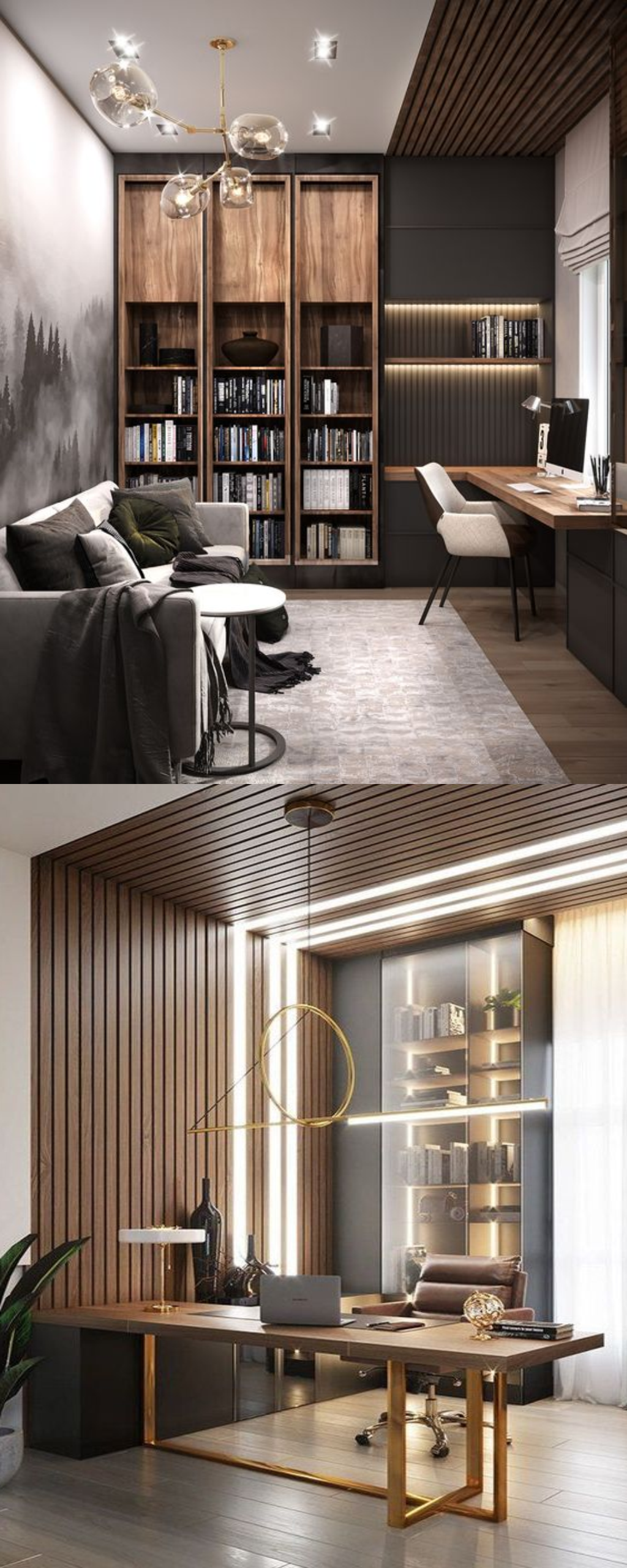 design interior kantor modern warna hitam wood kayu dark elegant